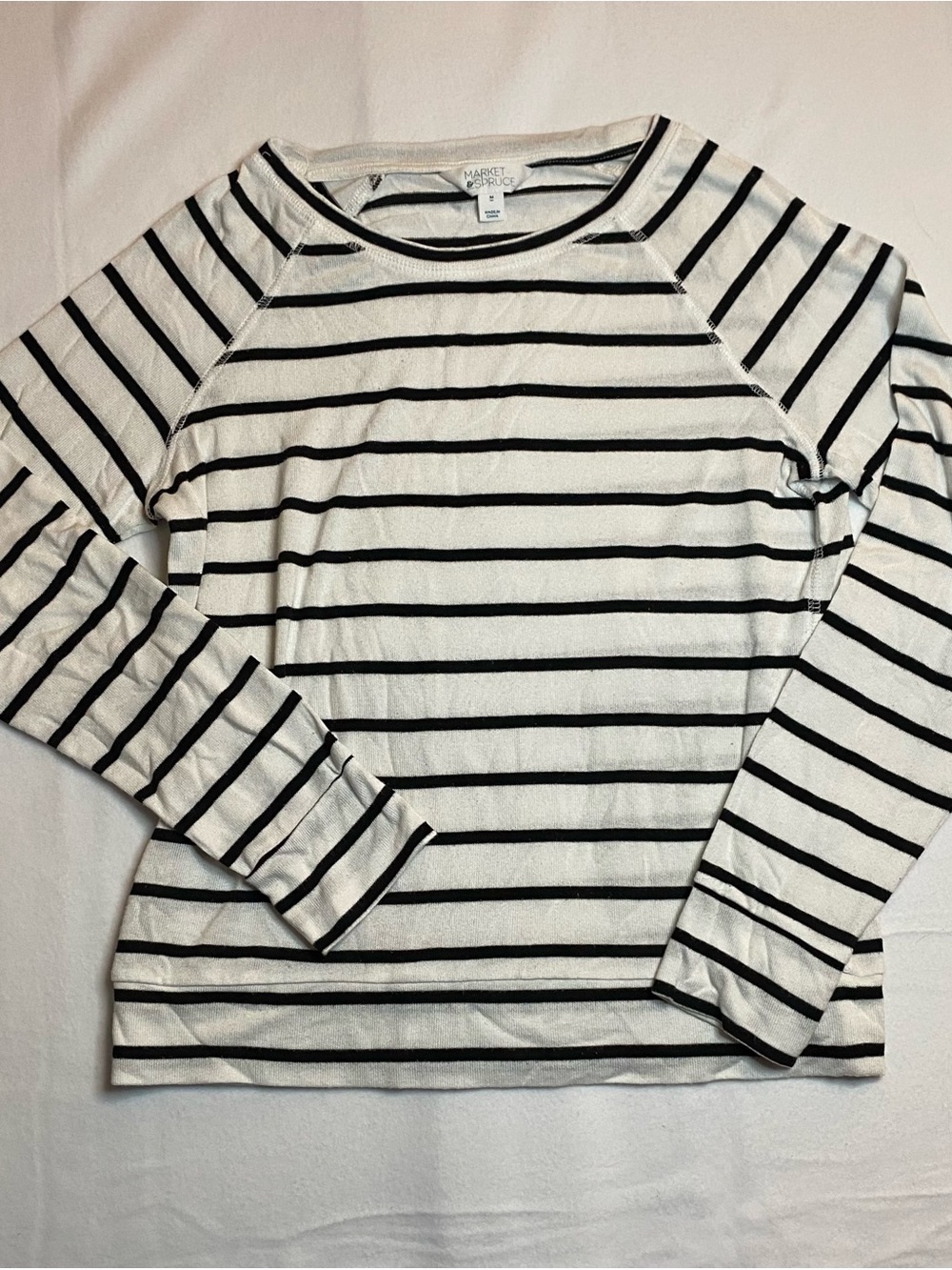 Market & Spruce Womens M Black White Striped Long Sleeve Knit Top Rayon Blend